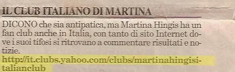 Tuttosport regala un trafiletto al mio gruppo su Martina Hingis