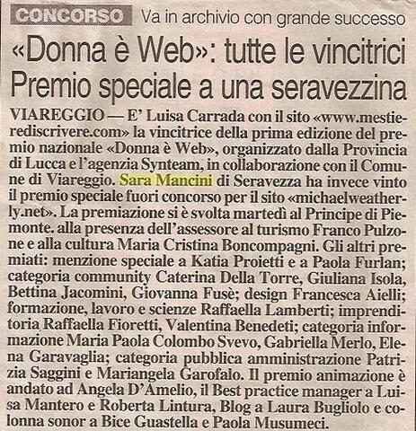 Premiata dalla Provincia di Lucca a DonnaèWeb